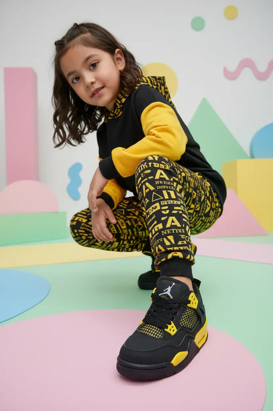 Air Jordan 4 Retro Enfant Noire Jaune COOLANDBAG