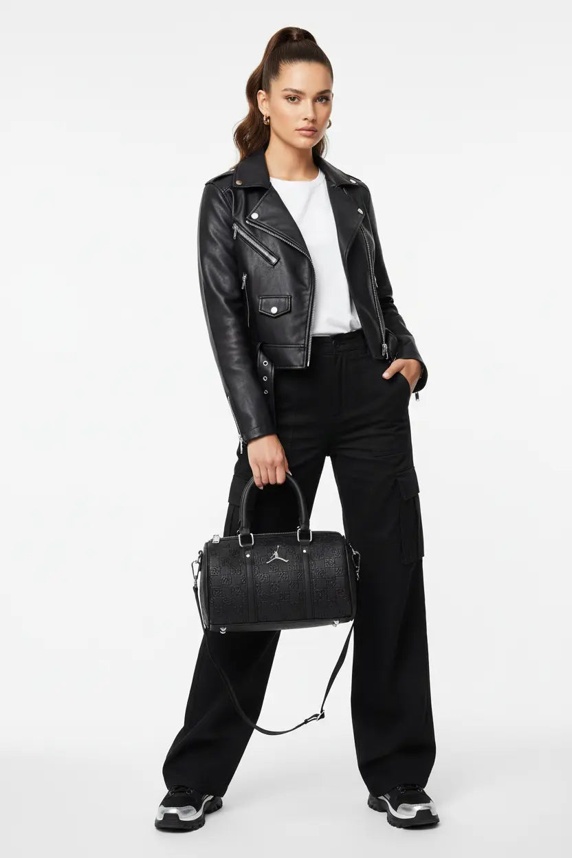 Sac Jordan Duffle Noir Monogramme Gaufré - Logo Jumpman Argent COOLANDBAG