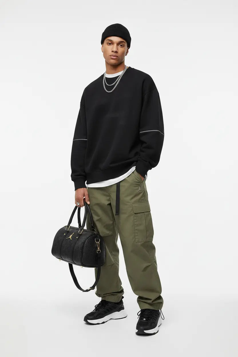 Sac Jordan Duffle Noir Monogramme Texturé - Logo Jumpman Argent COOLANDBAG