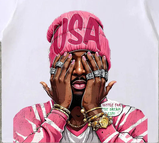 T-shirt imprimé de style hip-hop de rue coupe ample, adapté à l'été COOLANDBAG