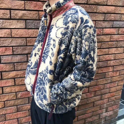 19aw japon Kapital automne printemps polaire Vintage décontracté fermeture éclair veste chaude Tang Cao Chao femmes hommes imprimé manteau en cachemire  COOLANDBAG