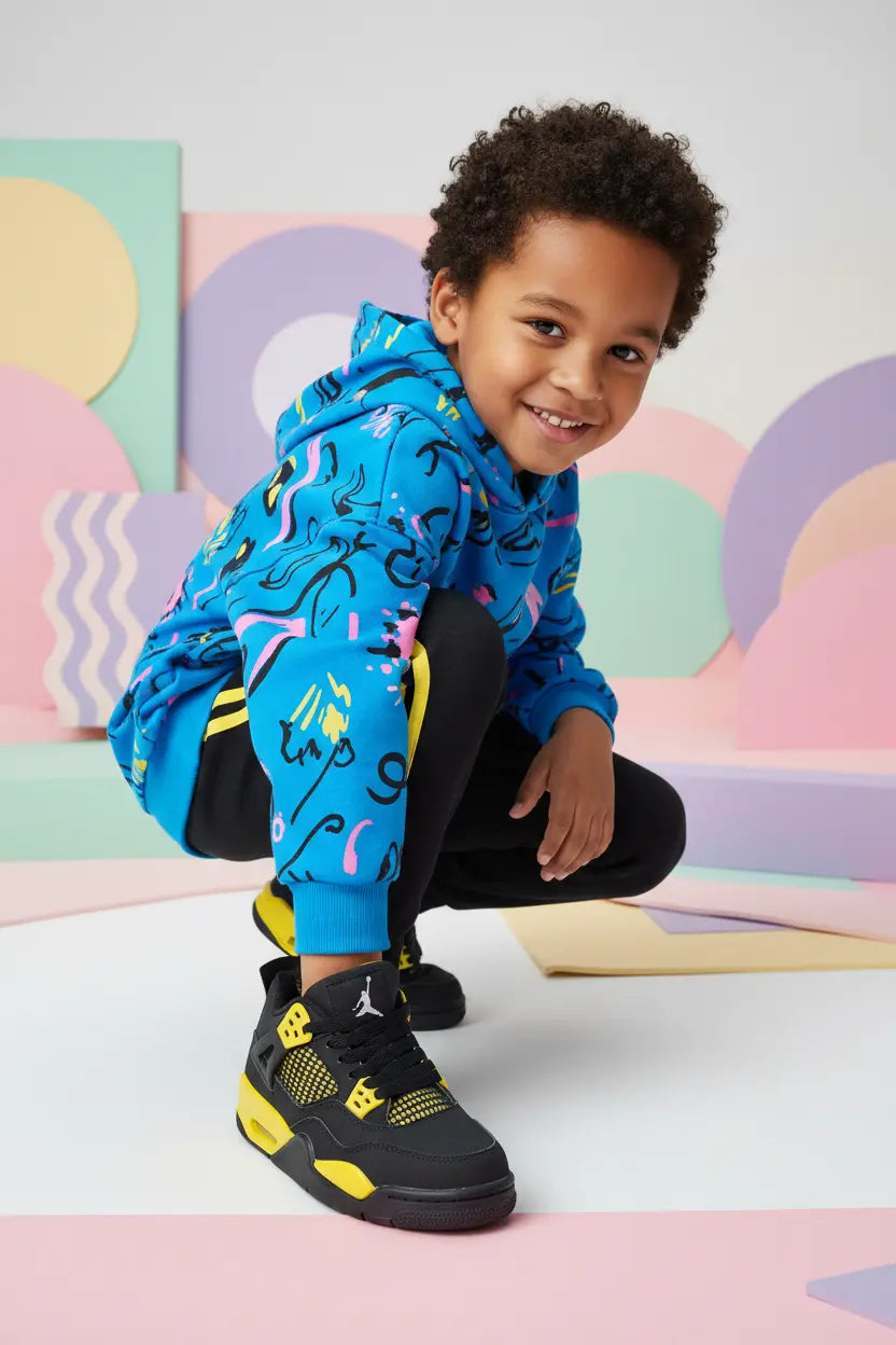 Air Jordan 4 Retro Enfant Noire Jaune  COOLANDBAG