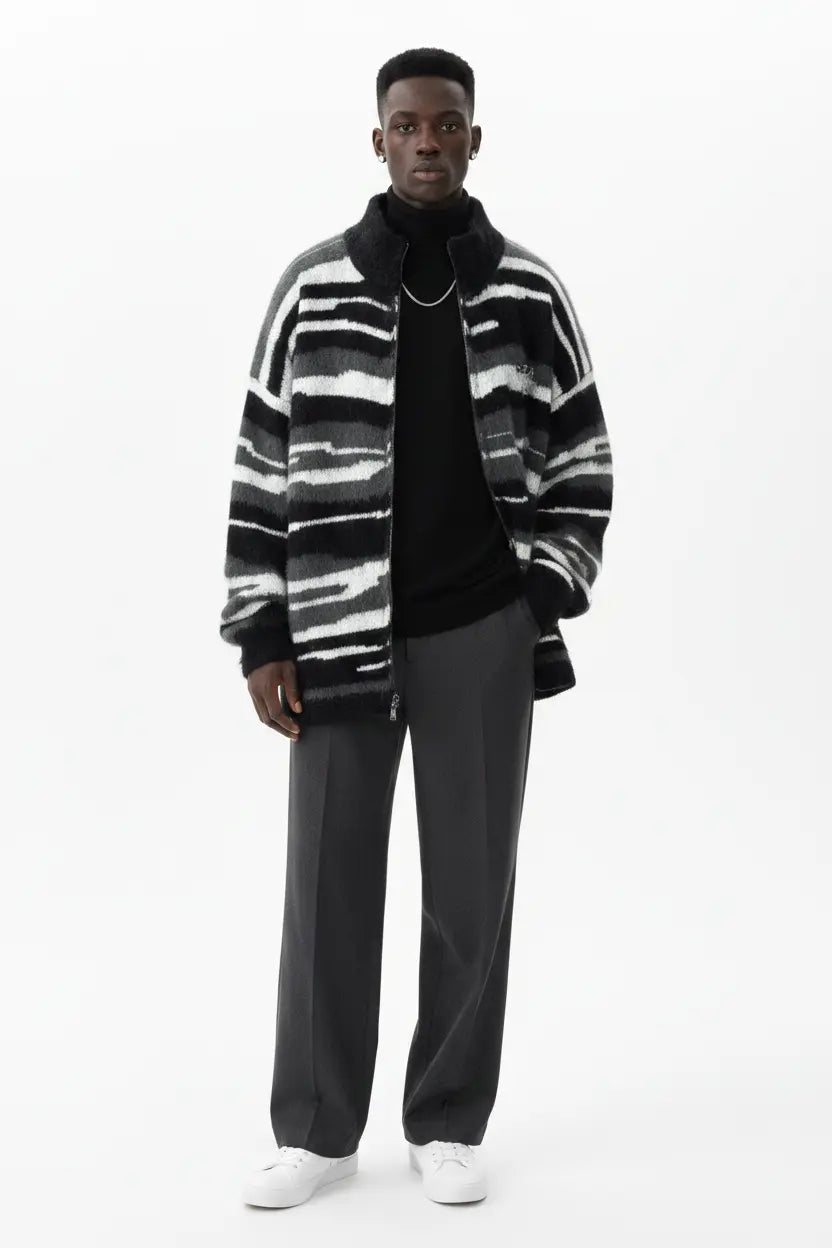 Cardigan Zippé Rayé Duveteux  COOLANDBAG
