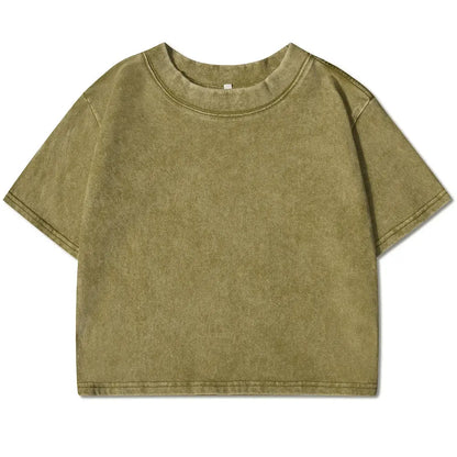 Couleur unie mince lavé T-Shirt femmes mode coton doux t-shirts décontracté Sport à manches courtes Cool rétro vêtements femme  COOLANDBAG