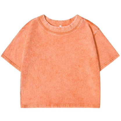 Couleur unie mince lavé T-Shirt femmes mode coton doux t-shirts décontracté Sport à manches courtes Cool rétro vêtements femme  COOLANDBAG