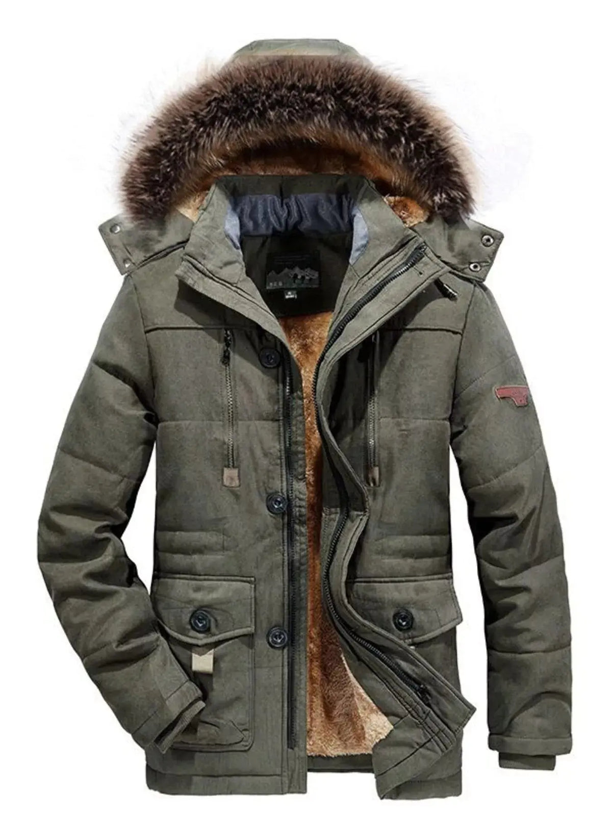 Doudoune Zippée Manches Longues Capuche Fausse Fourrure Grande Taille Homme  COOLANDBAG