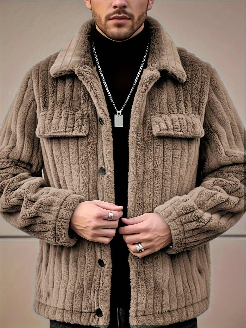 Elson OBM Men's Winter Jacket, Soft Plush Coat, Machine Washable Casual Outerwear, Lapel for Cold Weather, Autumn Winter Christmas Gift, Plaid Flannel Jacket, Holiday Gift Jacket, Seasonal Winter Wear, Classic Lapel Collar, S  COOLANDBAG