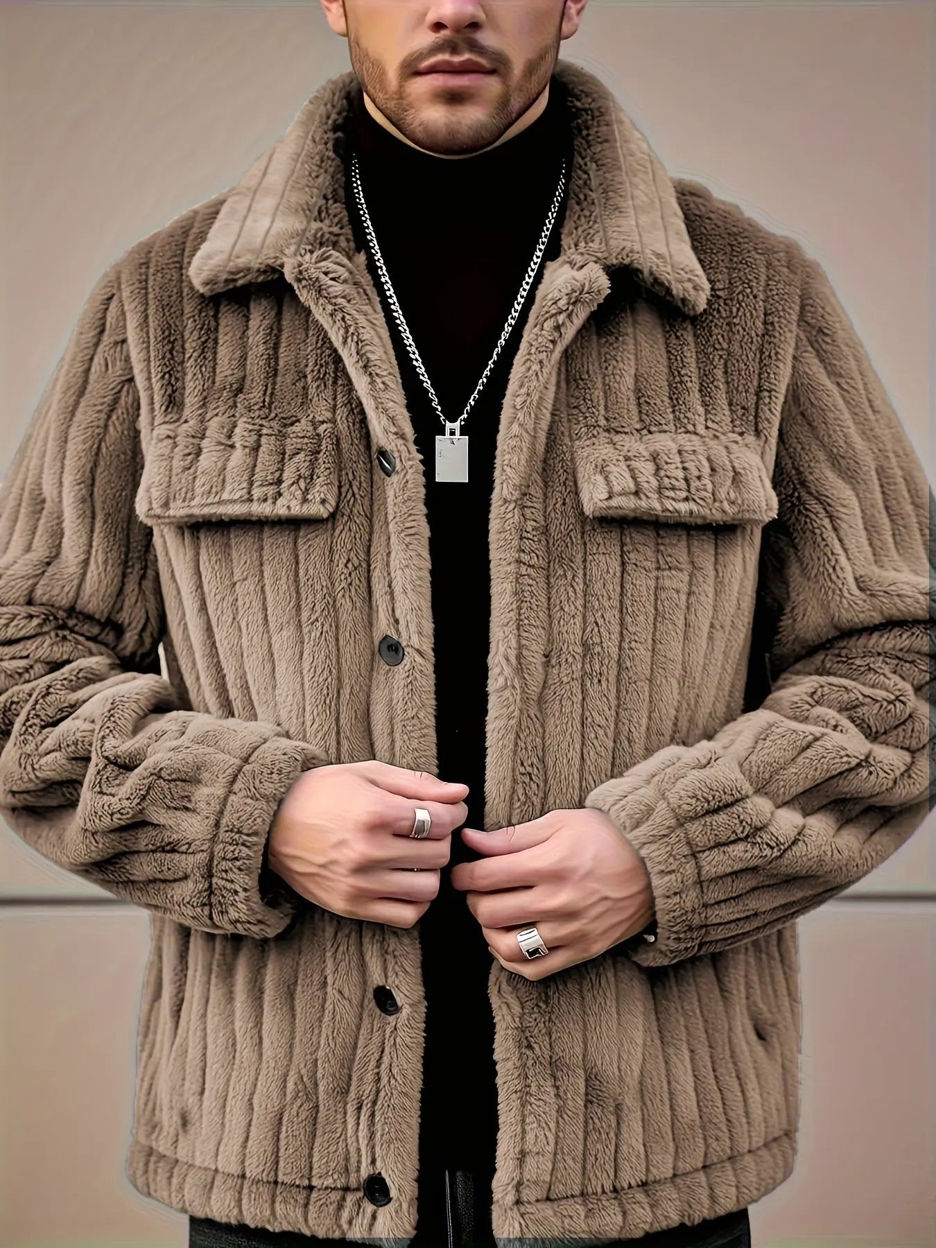 Elson OBM Men's Winter Jacket, Soft Plush Coat, Machine Washable Casual Outerwear, Lapel for Cold Weather, Autumn Winter Christmas Gift, Plaid Flannel Jacket, Holiday Gift Jacket, Seasonal Winter Wear, Classic Lapel Collar, S  COOLANDBAG