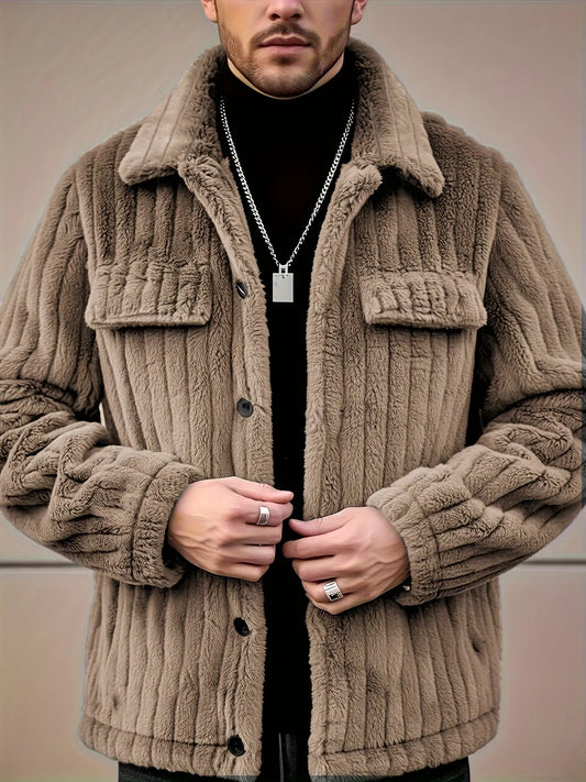 Elson OBM Men's Winter Jacket, Soft Plush Coat, Machine Washable Casual Outerwear, Lapel for Cold Weather, Autumn Winter Christmas Gift, Plaid Flannel Jacket, Holiday Gift Jacket, Seasonal Winter Wear, Classic Lapel Collar, S  COOLANDBAG