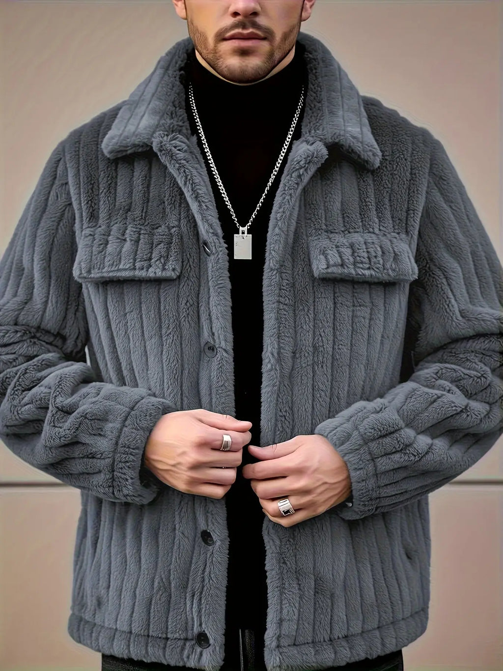 Elson OBM Men's Winter Jacket, Soft Plush Coat, Machine Washable Casual Outerwear, Lapel for Cold Weather, Autumn Winter Christmas Gift, Plaid Flannel Jacket, Holiday Gift Jacket, Seasonal Winter Wear, Classic Lapel Collar, S  COOLANDBAG