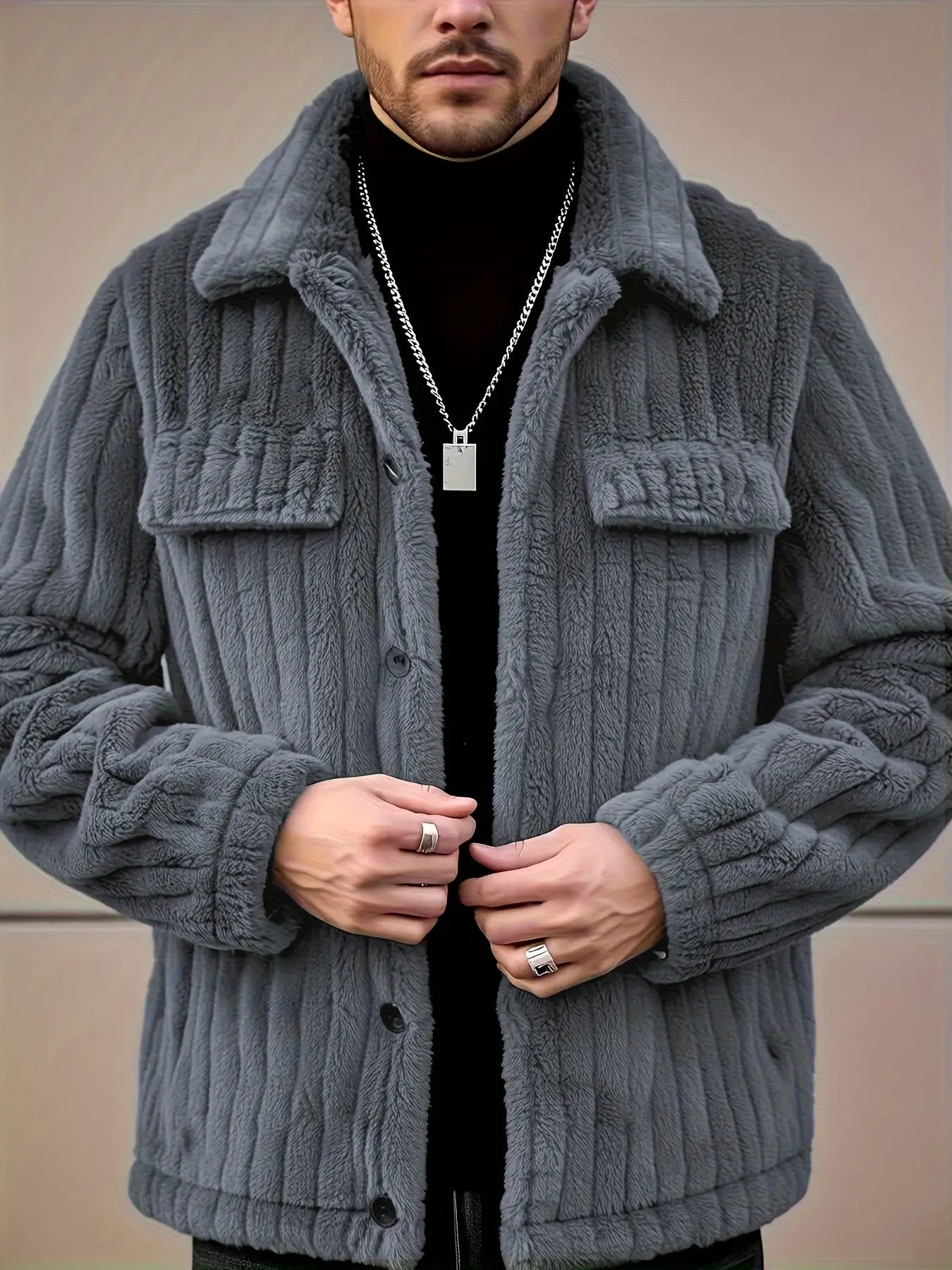 Elson OBM Men's Winter Jacket, Soft Plush Coat, Machine Washable Casual Outerwear, Lapel for Cold Weather, Autumn Winter Christmas Gift, Plaid Flannel Jacket, Holiday Gift Jacket, Seasonal Winter Wear, Classic Lapel Collar, S  COOLANDBAG