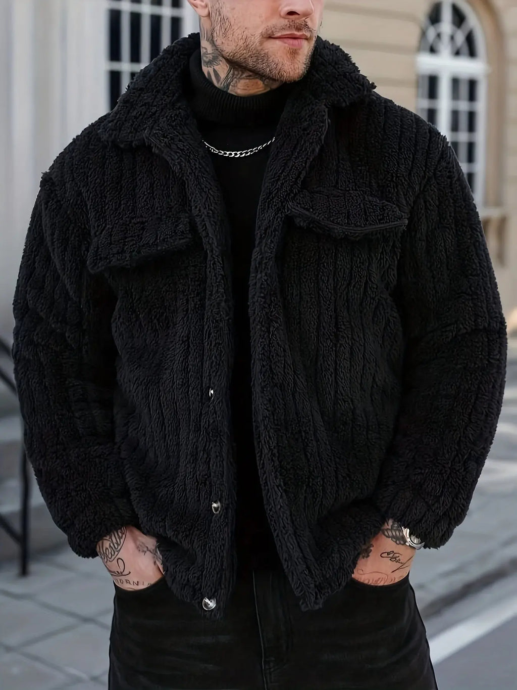 Elson OBM Men's Winter Jacket, Soft Plush Coat, Machine Washable Casual Outerwear, Lapel for Cold Weather, Autumn Winter Christmas Gift, Plaid Flannel Jacket, Holiday Gift Jacket, Seasonal Winter Wear, Classic Lapel Collar, S  COOLANDBAG