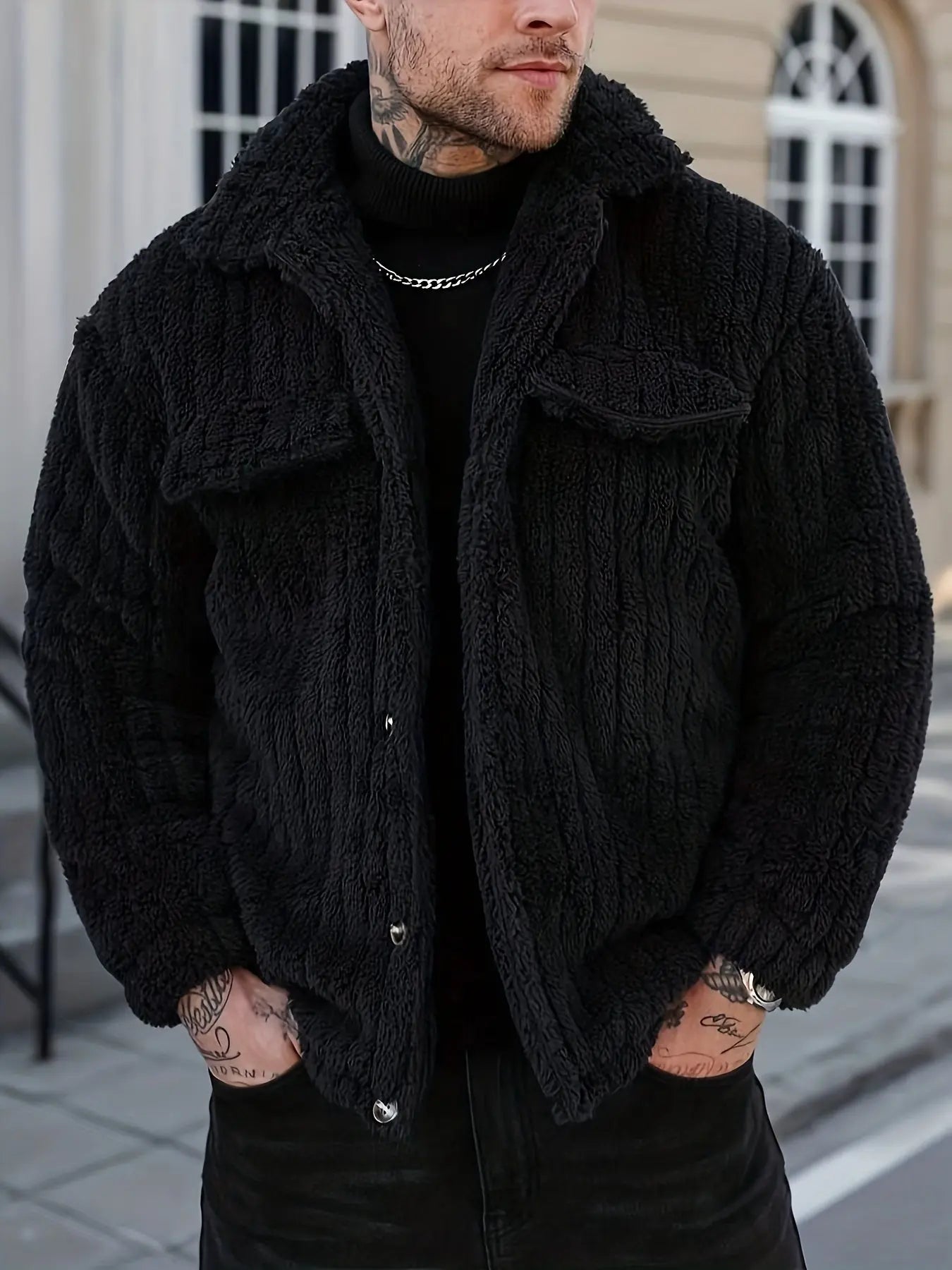 Elson OBM Men's Winter Jacket, Soft Plush Coat, Machine Washable Casual Outerwear, Lapel for Cold Weather, Autumn Winter Christmas Gift, Plaid Flannel Jacket, Holiday Gift Jacket, Seasonal Winter Wear, Classic Lapel Collar, S  COOLANDBAG