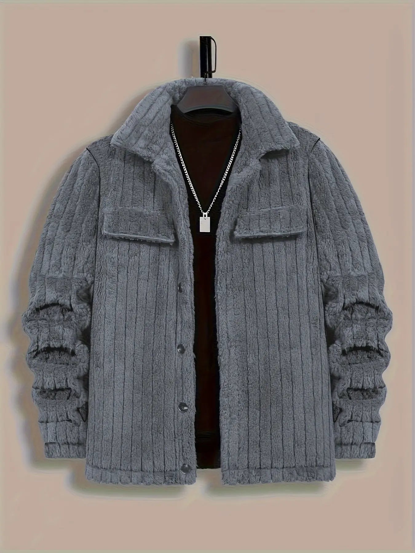 Elson OBM Men's Winter Jacket, Soft Plush Coat, Machine Washable Casual Outerwear, Lapel for Cold Weather, Autumn Winter Christmas Gift, Plaid Flannel Jacket, Holiday Gift Jacket, Seasonal Winter Wear, Classic Lapel Collar, S  COOLANDBAG