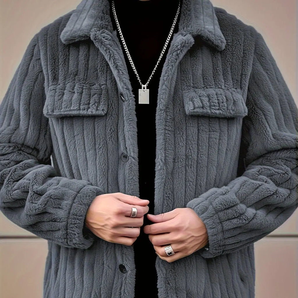 Elson OBM Men's Winter Jacket, Soft Plush Coat, Machine Washable Casual Outerwear, Lapel for Cold Weather, Autumn Winter Christmas Gift, Plaid Flannel Jacket, Holiday Gift Jacket, Seasonal Winter Wear, Classic Lapel Collar, S  COOLANDBAG
