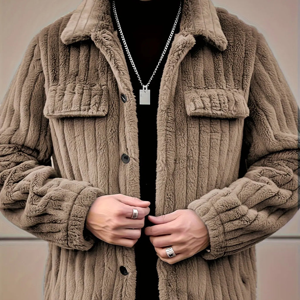 Elson OBM Men's Winter Jacket, Soft Plush Coat, Machine Washable Casual Outerwear, Lapel for Cold Weather, Autumn Winter Christmas Gift, Plaid Flannel Jacket, Holiday Gift Jacket, Seasonal Winter Wear, Classic Lapel Collar, S  COOLANDBAG