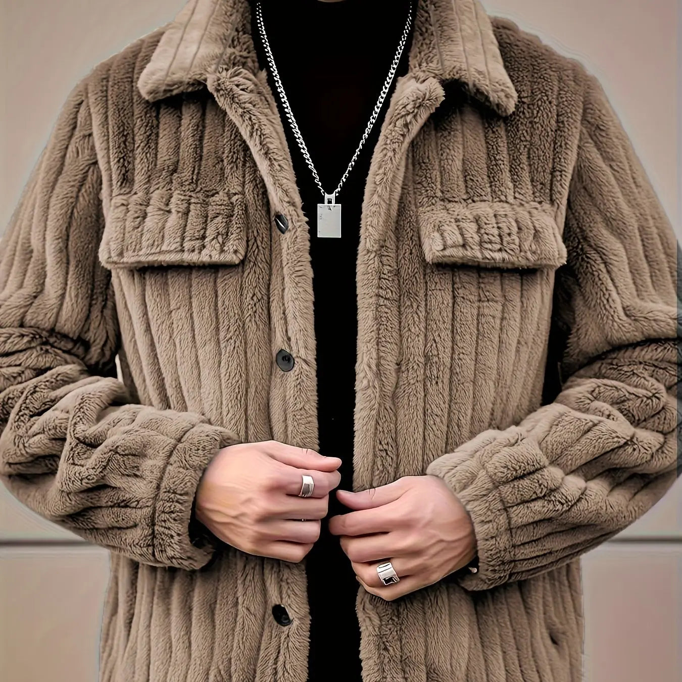 Elson OBM Men's Winter Jacket, Soft Plush Coat, Machine Washable Casual Outerwear, Lapel for Cold Weather, Autumn Winter Christmas Gift, Plaid Flannel Jacket, Holiday Gift Jacket, Seasonal Winter Wear, Classic Lapel Collar, S  COOLANDBAG