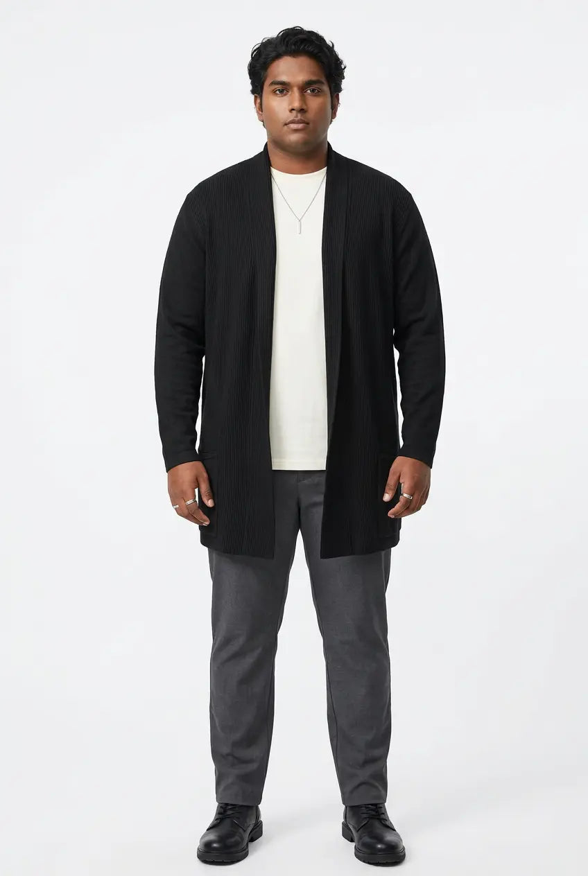 Gilet Long Ouvert en Maille Grande Taille Homme  COOLANDBAG