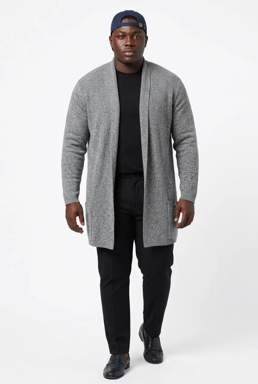 Gilet Long Ouvert en Maille Grande Taille Homme  COOLANDBAG