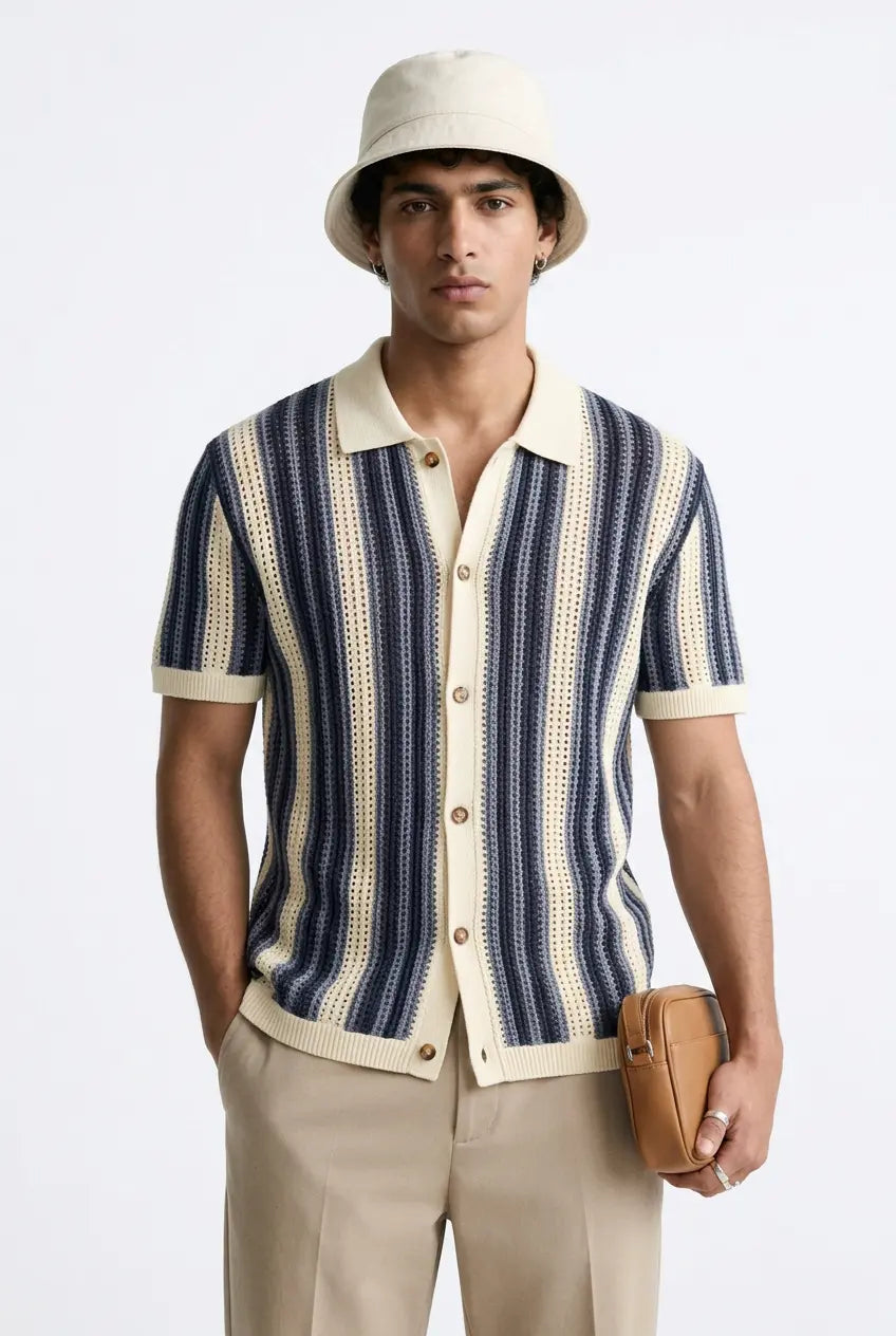 Gilet Rayé Manches Courtes Boutonné Grande Taille Homme  COOLANDBAG