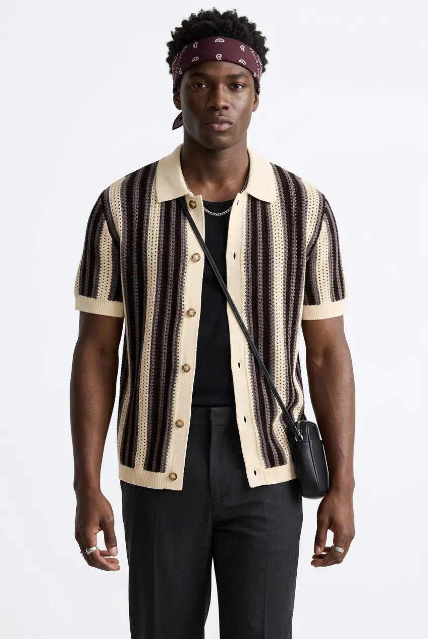 Gilet Rayé Manches Courtes Boutonné Grande Taille Homme  COOLANDBAG