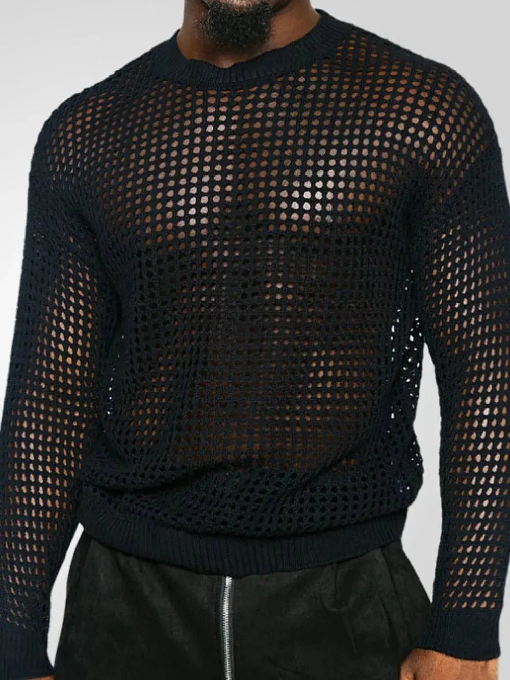 Haut Manches Longues Col Rond Découpes Ajourées Grande Taille Homme  COOLANDBAG