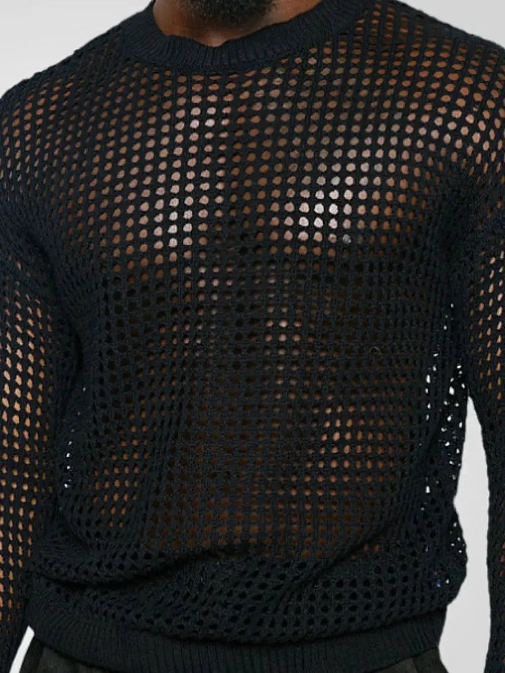 Haut Manches Longues Col Rond Découpes Ajourées Grande Taille Homme  COOLANDBAG