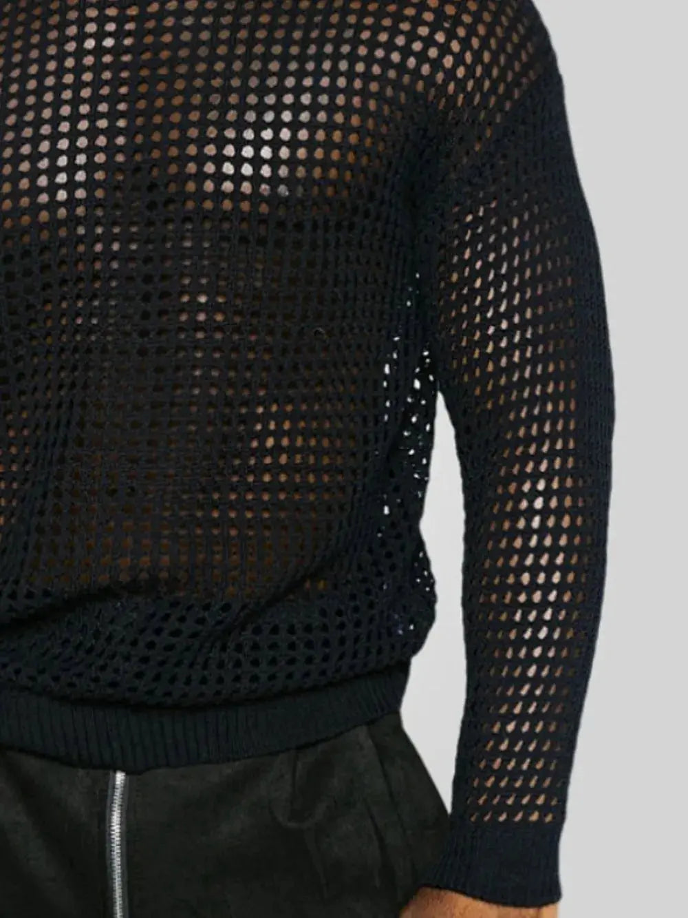 Haut Manches Longues Col Rond Découpes Ajourées Grande Taille Homme  COOLANDBAG