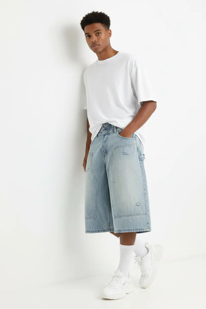 Jean Court Wide Leg Délavé  COOLANDBAG