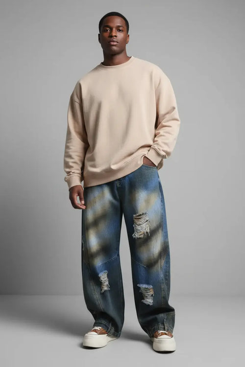Jean Grande Taille Wide-Leg Destroy  COOLANDBAG