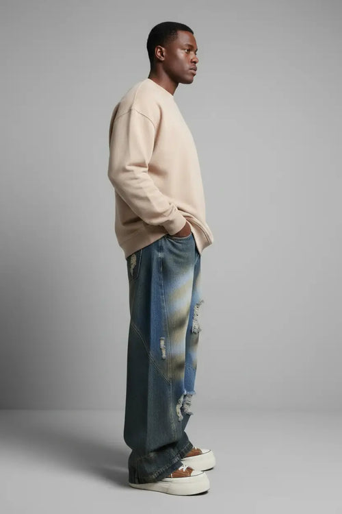 Jean Grande Taille Wide-Leg Destroy  COOLANDBAG