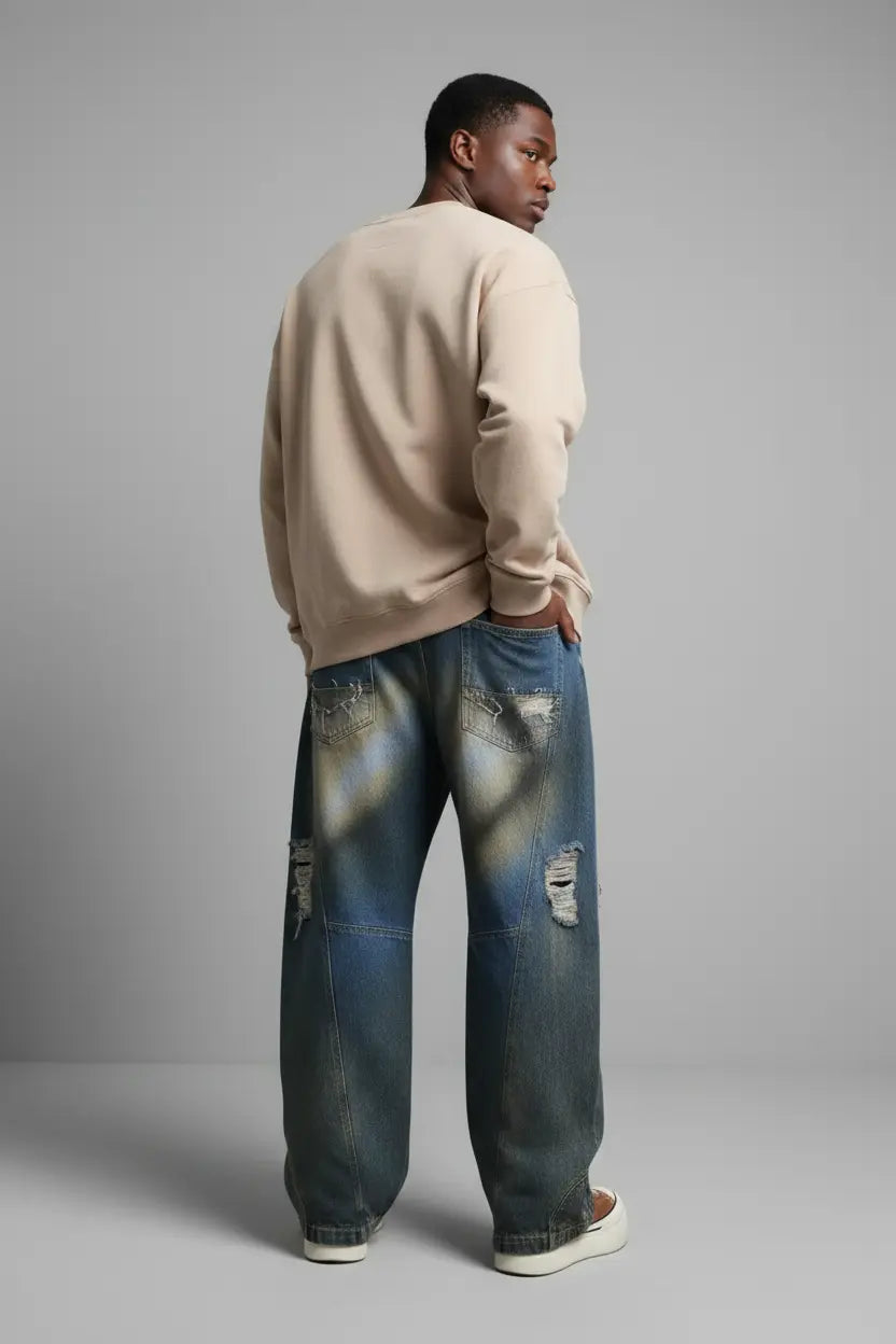 Jean Grande Taille Wide-Leg Destroy  COOLANDBAG