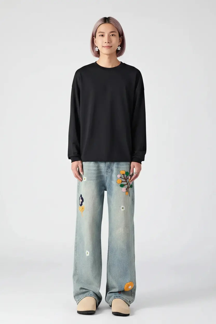 Jean Wide Leg Brodé  COOLANDBAG