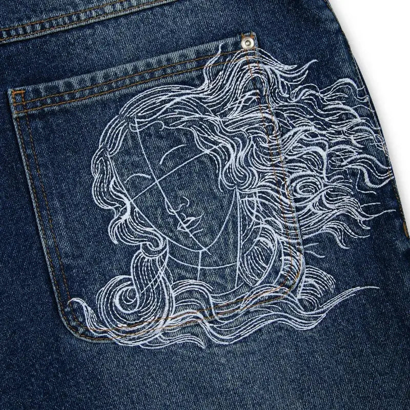 Jean bleu délavé Baggy pour hommes, rétro américain, gothique, broderie graphique, Y2K, Harajuku, Hip-Hop, pour Couples, décontracté, Joker, Streetwear  COOLANDBAG