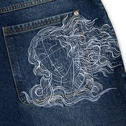 Jean bleu délavé Baggy pour hommes, rétro américain, gothique, broderie graphique, Y2K, Harajuku, Hip-Hop, pour Couples, décontracté, Joker, Streetwear  COOLANDBAG