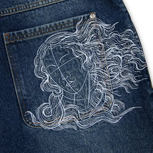 Jean bleu délavé Baggy pour hommes, rétro américain, gothique, broderie graphique, Y2K, Harajuku, Hip-Hop, pour Couples, décontracté, Joker, Streetwear  COOLANDBAG