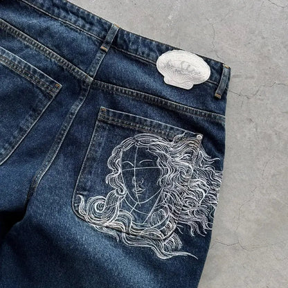 Jean bleu délavé Baggy pour hommes, rétro américain, gothique, broderie graphique, Y2K, Harajuku, Hip-Hop, pour Couples, décontracté, Joker, Streetwear  COOLANDBAG