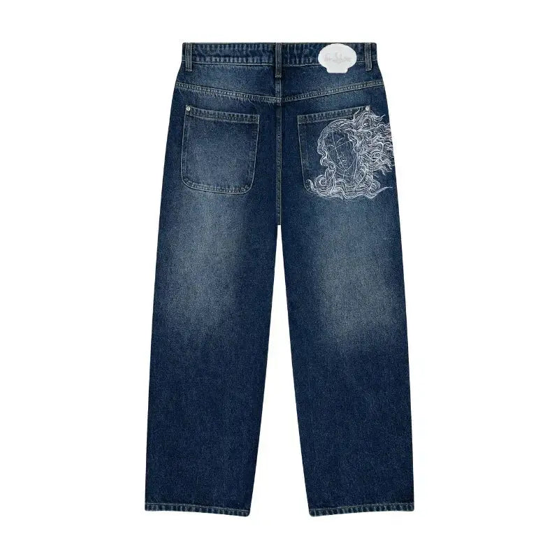 Jean bleu délavé Baggy pour hommes, rétro américain, gothique, broderie graphique, Y2K, Harajuku, Hip-Hop, pour Couples, décontracté, Joker, Streetwear  COOLANDBAG