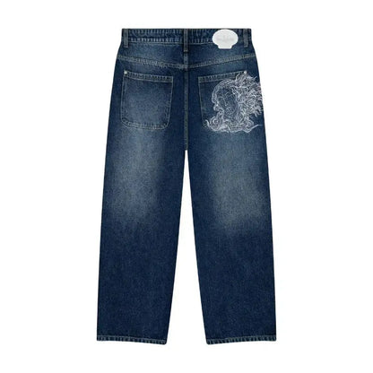 Jean bleu délavé Baggy pour hommes, rétro américain, gothique, broderie graphique, Y2K, Harajuku, Hip-Hop, pour Couples, décontracté, Joker, Streetwear  COOLANDBAG