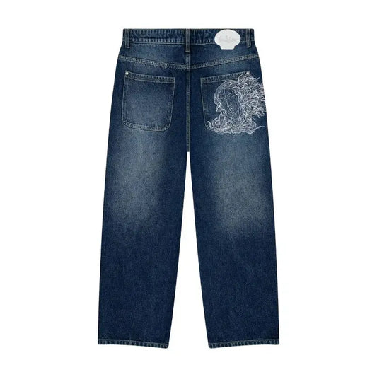 Jean bleu délavé Baggy pour hommes, rétro américain, gothique, broderie graphique, Y2K, Harajuku, Hip-Hop, pour Couples, décontracté, Joker, Streetwear  COOLANDBAG