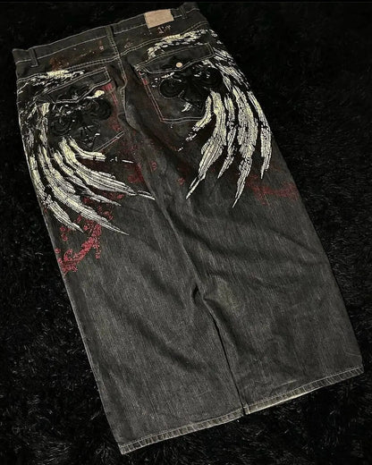 Jean bleu délavé Baggy pour hommes, rétro américain, gothique, broderie graphique, Y2K, Harajuku, Hip-Hop, pour Couples, décontracté, Joker, Streetwear  COOLANDBAG