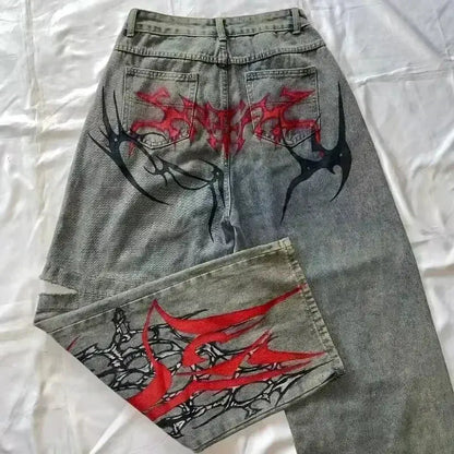 Jean bleu délavé Baggy pour hommes, rétro américain, gothique, broderie graphique, Y2K, Harajuku, Hip-Hop, pour Couples, décontracté, Joker, Streetwear  COOLANDBAG