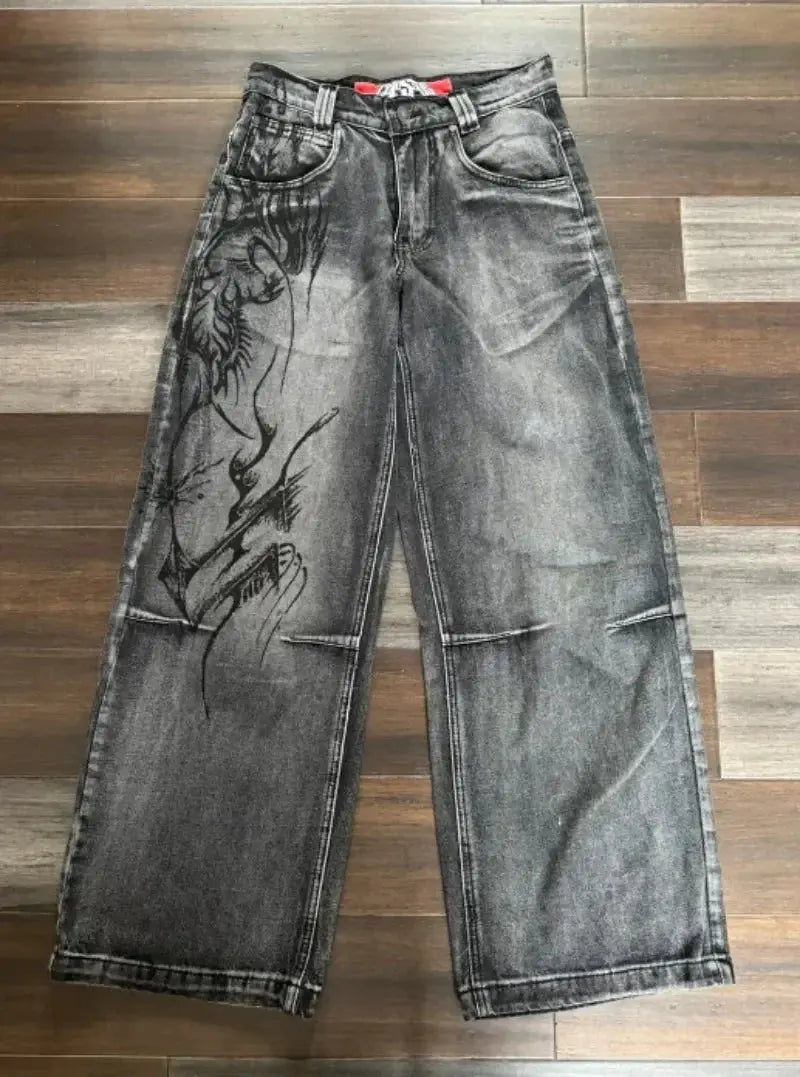 Jean bleu délavé Baggy pour hommes, rétro américain, gothique, broderie graphique, Y2K, Harajuku, Hip-Hop, pour Couples, décontracté, Joker, Streetwear  COOLANDBAG