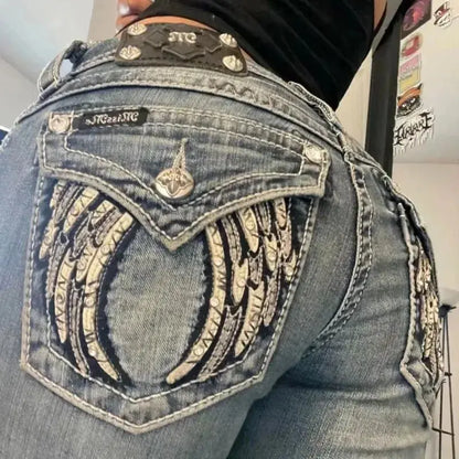 Jean bleu délavé Baggy pour hommes, rétro américain, gothique, broderie graphique, Y2K, Harajuku, Hip-Hop, pour Couples, décontracté, Joker, Streetwear  COOLANDBAG