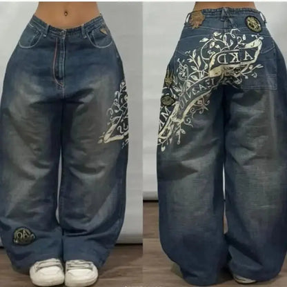 Jean bleu délavé Baggy pour hommes, rétro américain, gothique, broderie graphique, Y2K, Harajuku, Hip-Hop, pour Couples, décontracté, Joker, Streetwear  COOLANDBAG