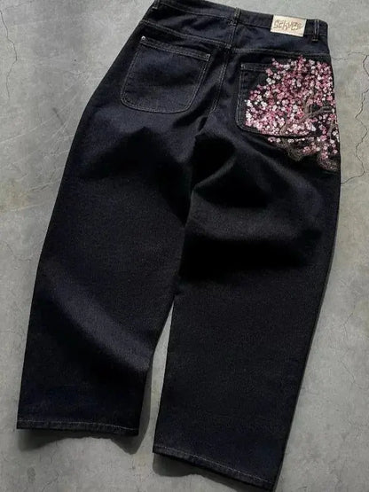 Jean bleu délavé Baggy pour hommes, rétro américain, gothique, broderie graphique, Y2K, Harajuku, Hip-Hop, pour Couples, décontracté, Joker, Streetwear  COOLANDBAG