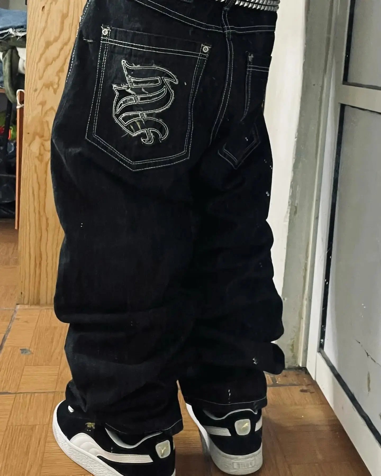 Jean bleu délavé Baggy pour hommes, rétro américain, gothique, broderie graphique, Y2K, Harajuku, Hip-Hop, pour Couples, décontracté, Joker, Streetwear  COOLANDBAG