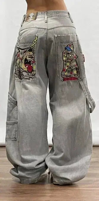 Jean bleu délavé Baggy pour hommes, rétro américain, gothique, broderie graphique, Y2K, Harajuku, Hip-Hop, pour Couples, décontracté, Joker, Streetwear  COOLANDBAG