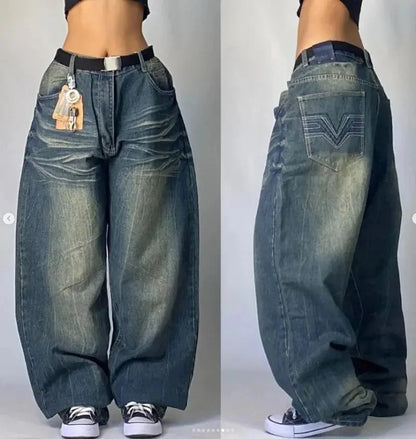 Jean bleu délavé Baggy pour hommes, rétro américain, gothique, broderie graphique, Y2K, Harajuku, Hip-Hop, pour Couples, décontracté, Joker, Streetwear  COOLANDBAG