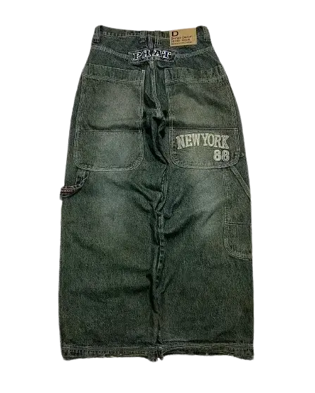 Jean bleu délavé Baggy pour hommes, rétro américain, gothique, broderie graphique, Y2K, Harajuku, Hip-Hop, pour Couples, décontracté, Joker, Streetwear  COOLANDBAG
